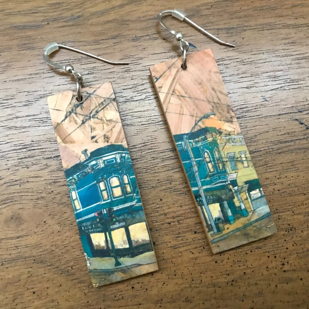 Wood Earrings with Artwork